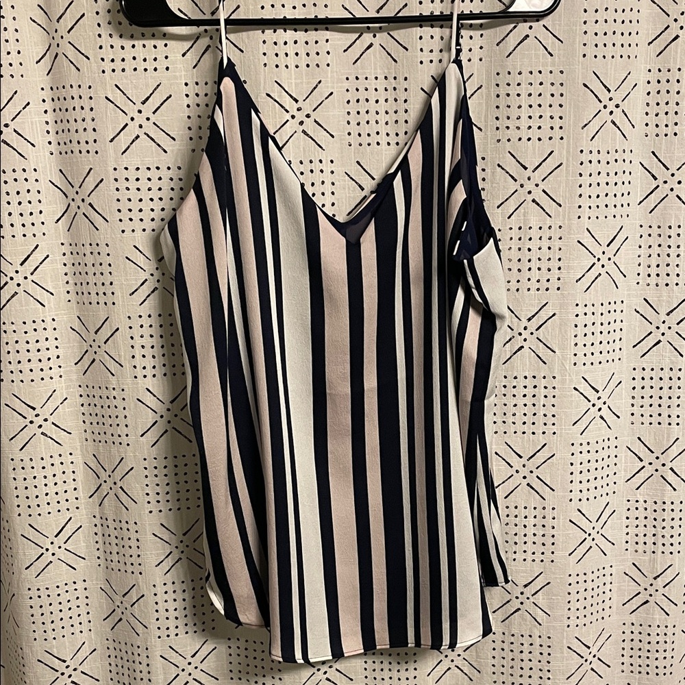 ✨🏷️ NWT Express Downtown Satin Striped V-Neck Cami - Navy, Blush, Cream